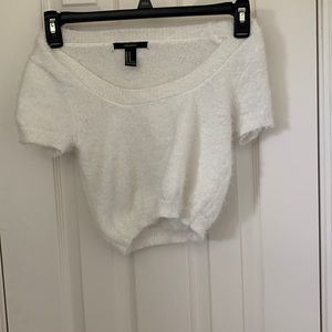 Cropped, Forever 21, White, Fuzzy T-Shirt, Very Soft